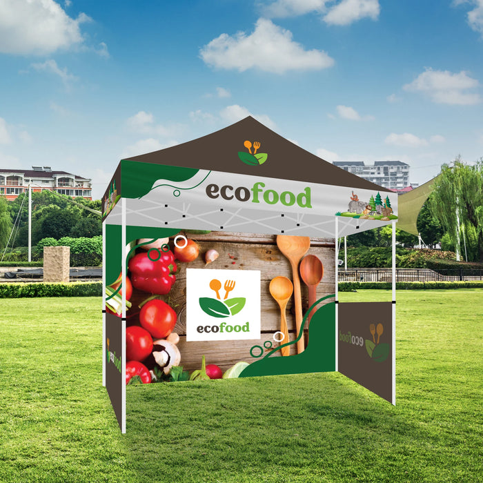 10x10 Standard Tent w/ Full Color Canopy Back Wall and Side Wall