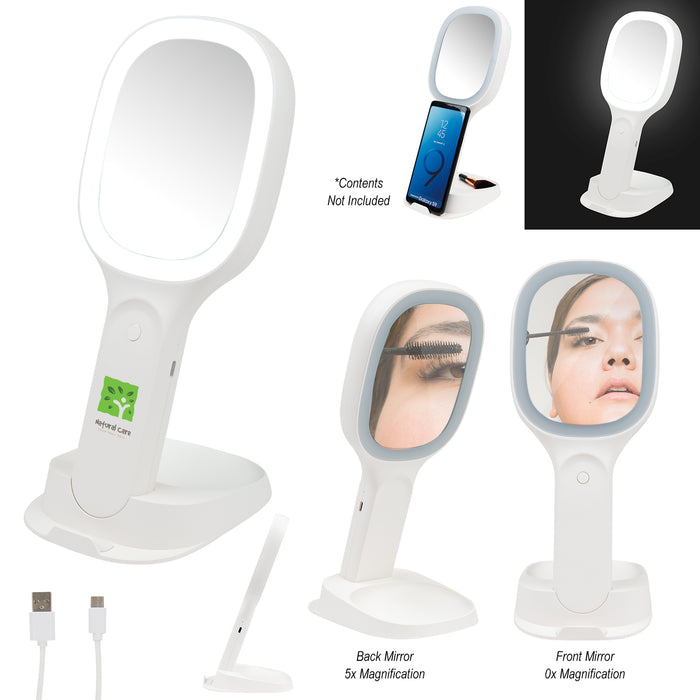 25169 Light Up Double Sided Mirror With Wireless Charger