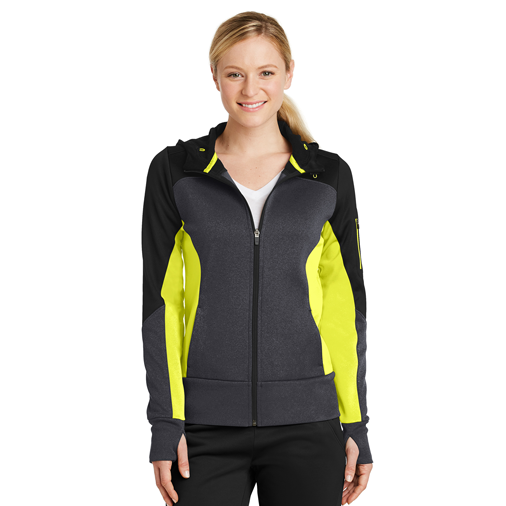 LST245 Sport-Tek® Ladies Tech Fleece Colorblock Full-Zip Hooded Jacket