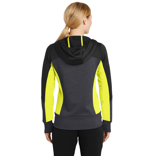 LST245 Sport-Tek® Ladies Tech Fleece Colorblock Full-Zip Hooded Jacket